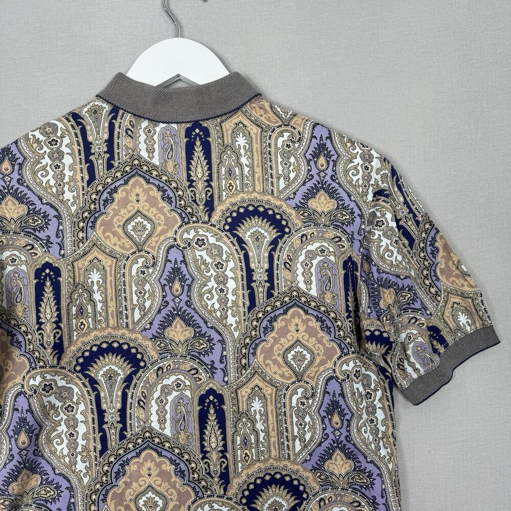Vintage Como Sport Womens Top Medium‎ Purple Abstract Paisley Polo Made in Italy - Picture 7 of 10